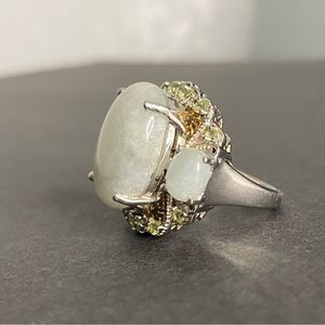 Vintage Icy Jade and Peridot Multi-Stone Sterling Silver Ring Sz 6